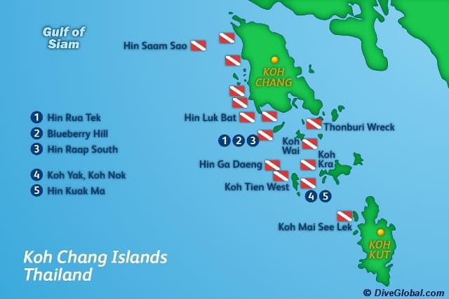 Карта дайвинг - спотов вокруг Ко Чанга