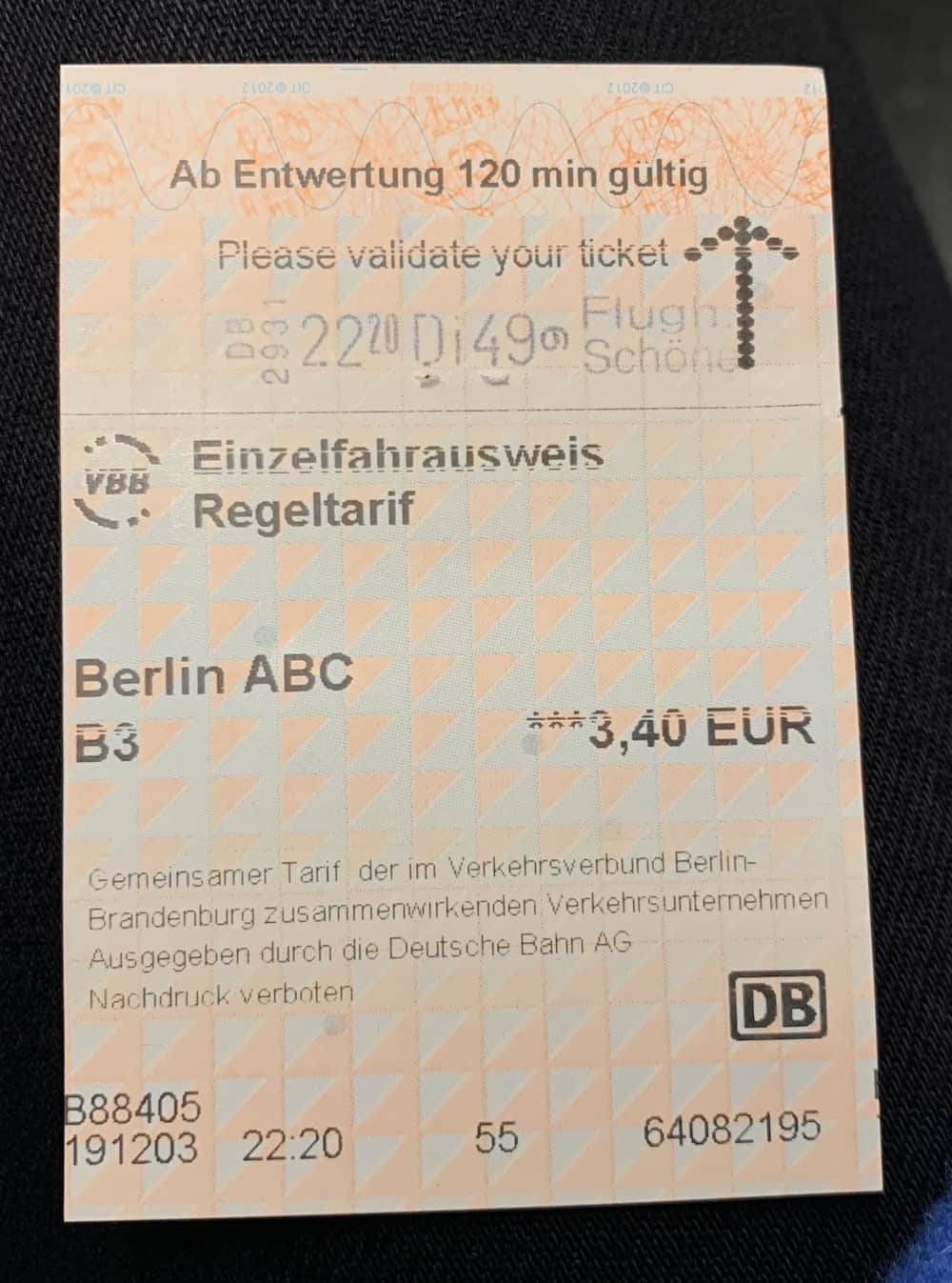 Билет на электричку S-Bahn из аэропорта в центр города, зона ABC