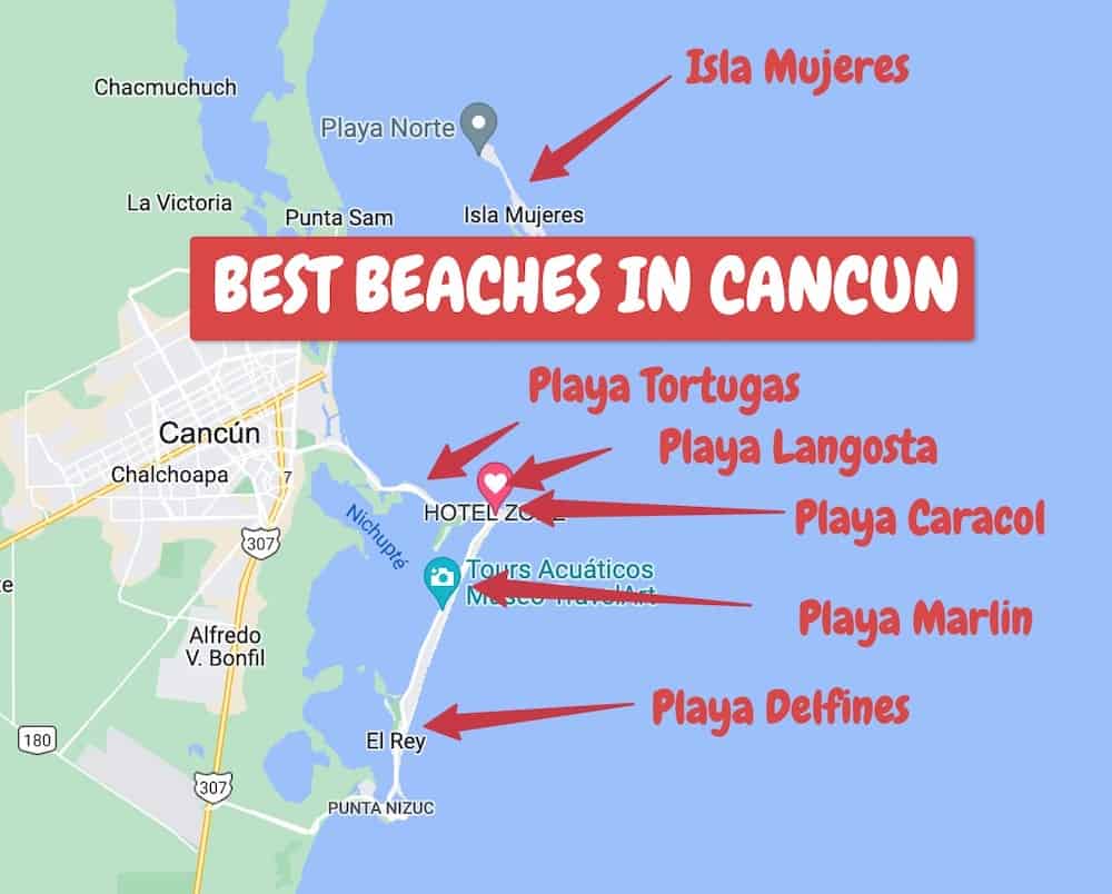 Лучшие пляжи Канкуна на карте